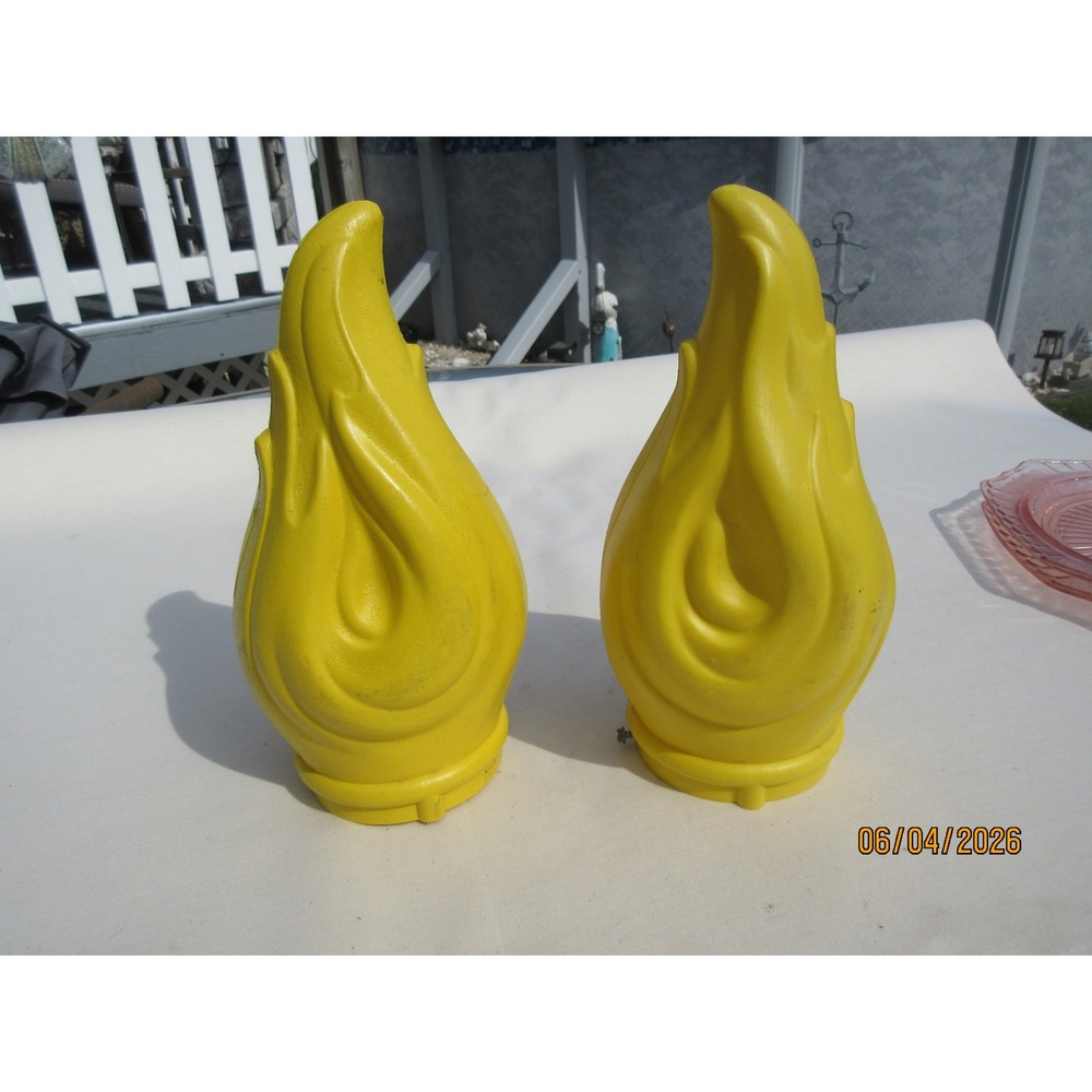 Vintage Yellow Plastic Blow Mold Flame Toppers Replacement Set of 2 / 10"x 4"